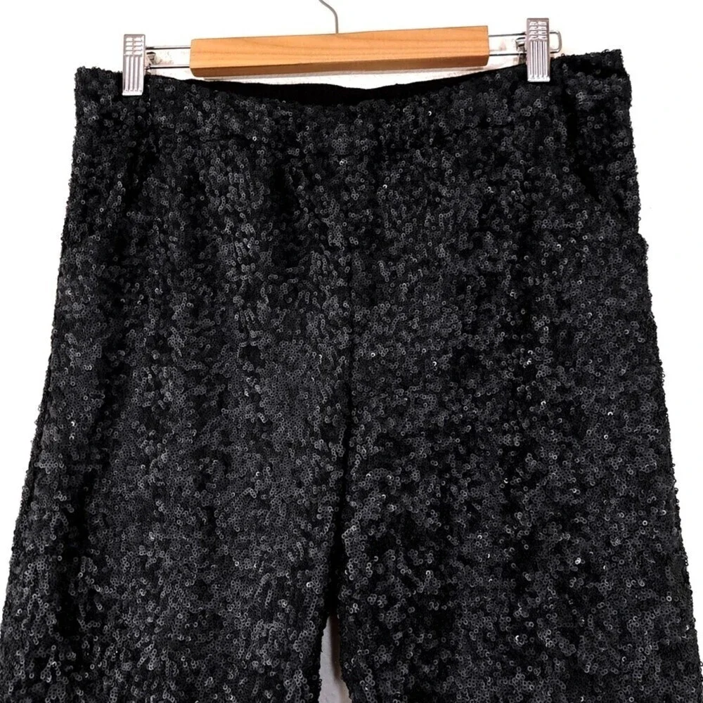 FREE PEOPLE Sequin Party Trouser Ankle Cropped Pull On Pants Black Small y2k